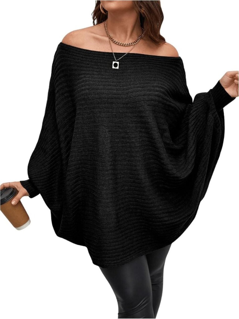 Plus Size Off Shoulder Long Sleeve Sweater Pullover for Women - Cozy & Stylish